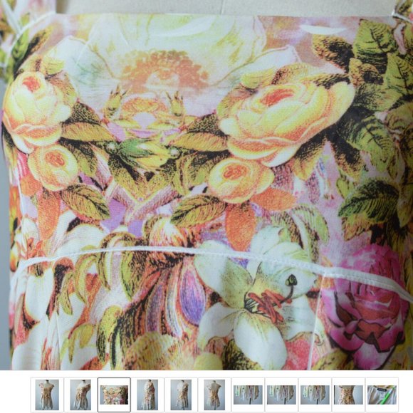 Asymmetrical Women Tunic Blouse sz 1 Made in USA by Stretch Square Neck Floral - Picture 3 of 9